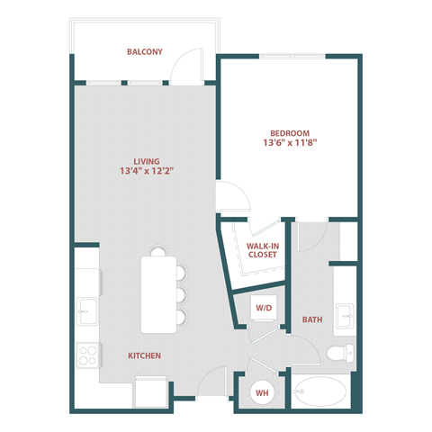 Floor plan for 1 bed, 1 bath, 724 sqft
